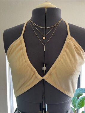 Lost + Wander Ribbed Halter Crop Top in Pale Yellow